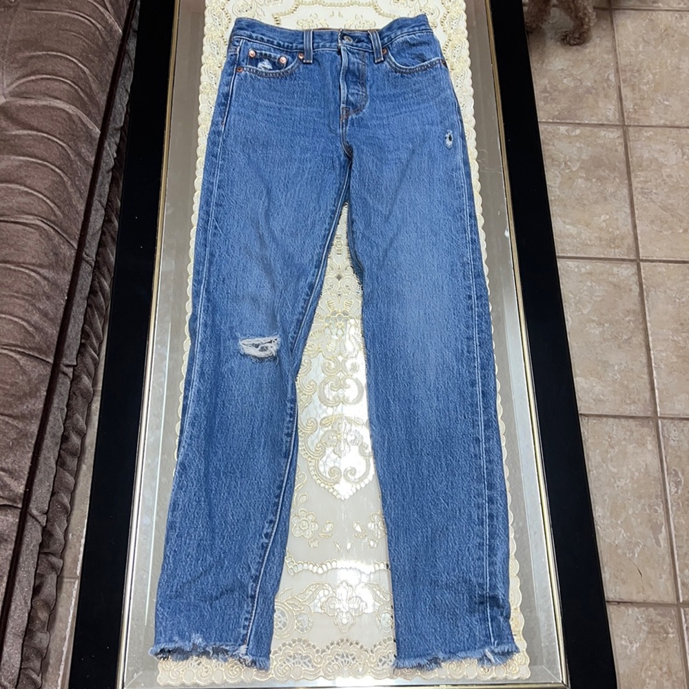 Levi’s Premium Denim blue distressed Wedgie jeans